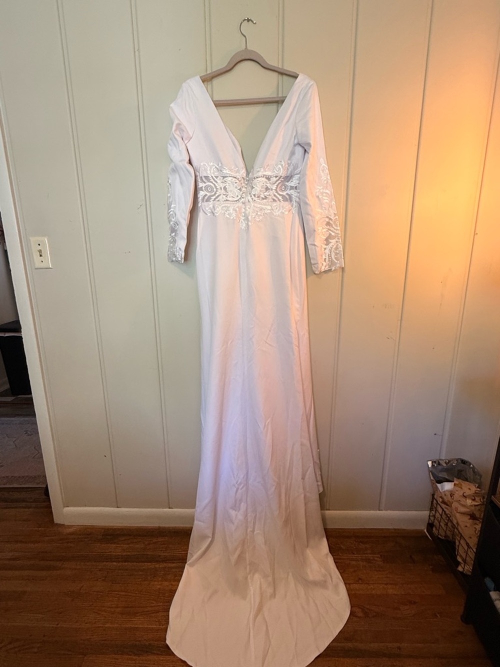 Ivory Long Sleeve Lace Waist Gown